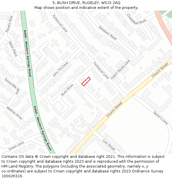 5, BUSH DRIVE, RUGELEY, WS15 2AQ: Location map and indicative extent of plot