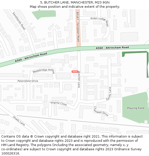 5, BUTCHER LANE, MANCHESTER, M23 9GN: Location map and indicative extent of plot