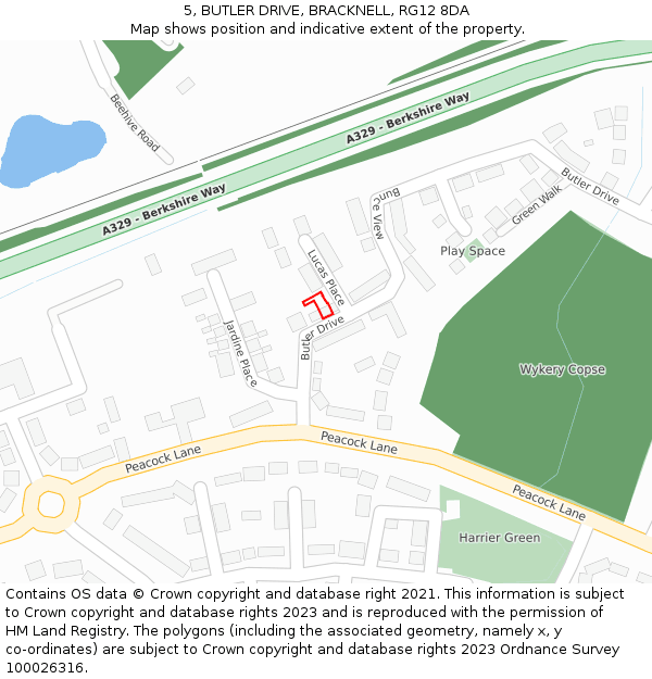 5, BUTLER DRIVE, BRACKNELL, RG12 8DA: Location map and indicative extent of plot