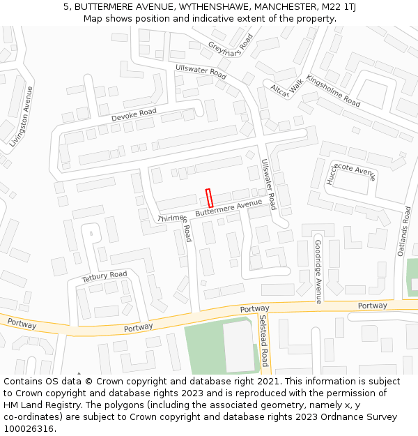 5, BUTTERMERE AVENUE, WYTHENSHAWE, MANCHESTER, M22 1TJ: Location map and indicative extent of plot
