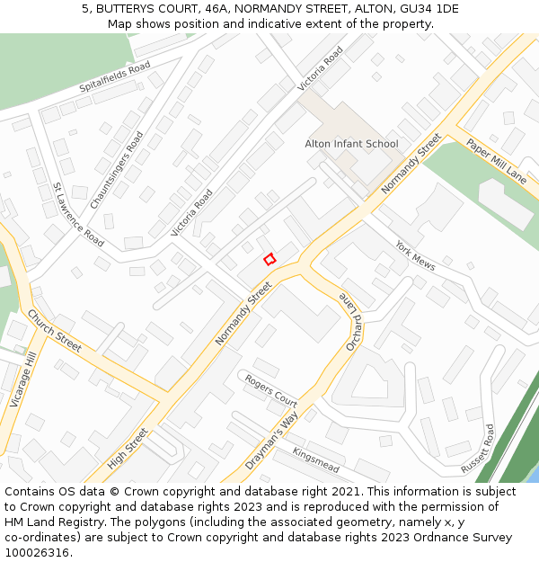 5, BUTTERYS COURT, 46A, NORMANDY STREET, ALTON, GU34 1DE: Location map and indicative extent of plot