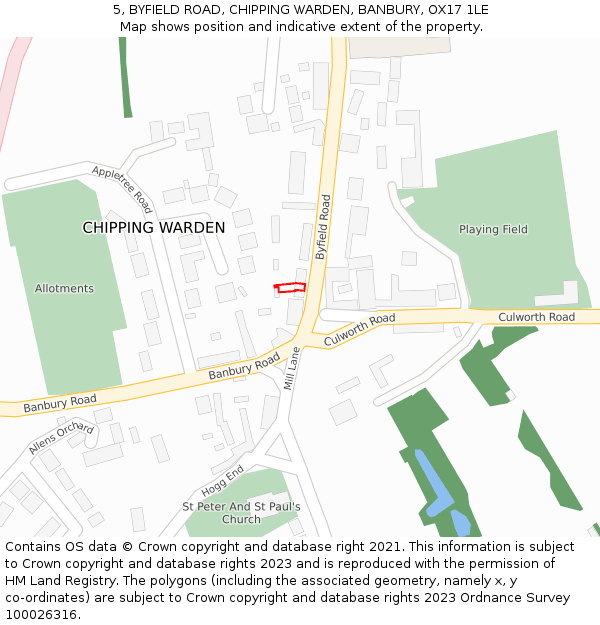 5, BYFIELD ROAD, CHIPPING WARDEN, BANBURY, OX17 1LE: Location map and indicative extent of plot