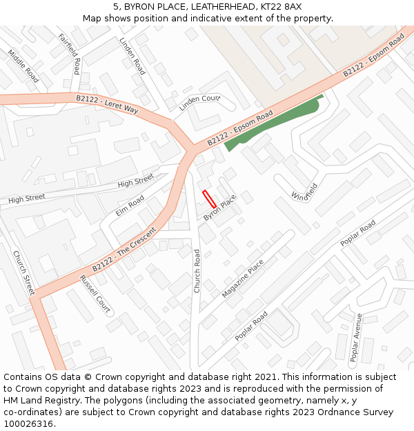 5, BYRON PLACE, LEATHERHEAD, KT22 8AX: Location map and indicative extent of plot