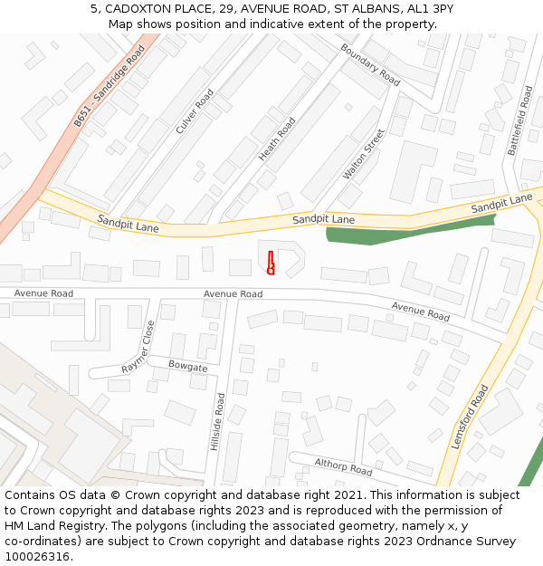 5, CADOXTON PLACE, 29, AVENUE ROAD, ST ALBANS, AL1 3PY: Location map and indicative extent of plot