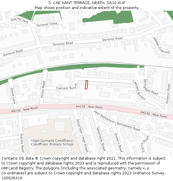 5, CAE NANT TERRACE, NEATH, SA10 6UP: Location map and indicative extent of plot