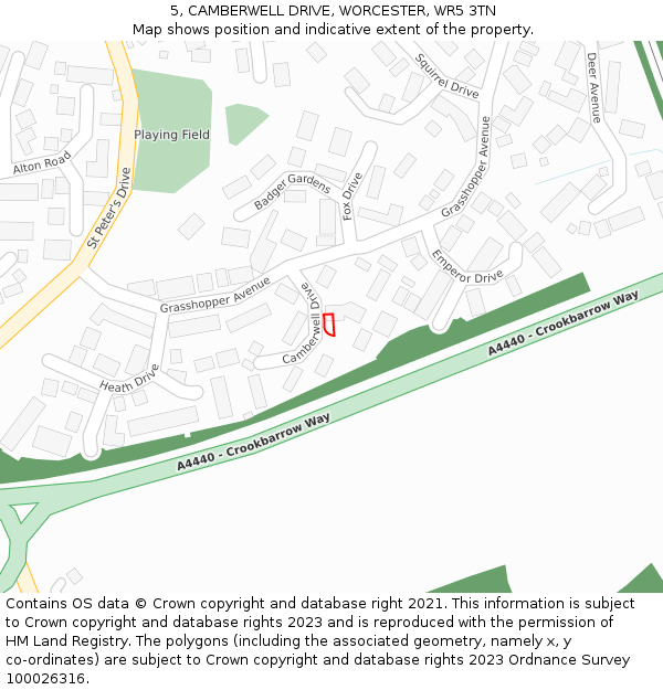 5, CAMBERWELL DRIVE, WORCESTER, WR5 3TN: Location map and indicative extent of plot
