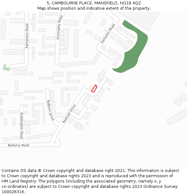 5, CAMBOURNE PLACE, MANSFIELD, NG18 4QZ: Location map and indicative extent of plot