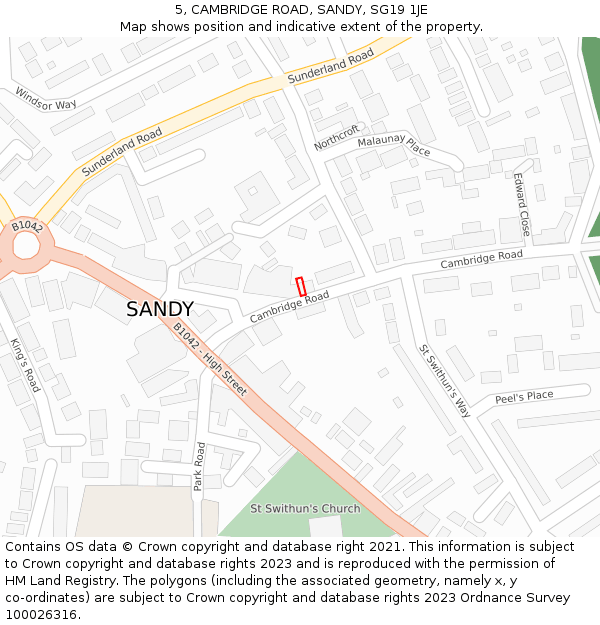 5, CAMBRIDGE ROAD, SANDY, SG19 1JE: Location map and indicative extent of plot