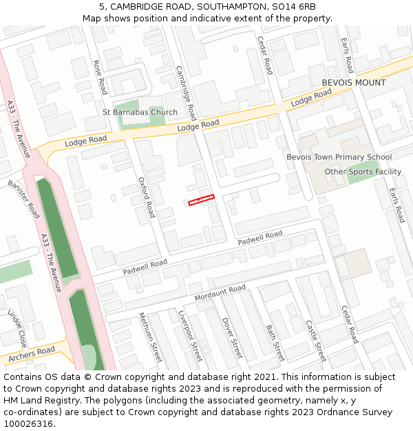 5, CAMBRIDGE ROAD, SOUTHAMPTON, SO14 6RB: Location map and indicative extent of plot
