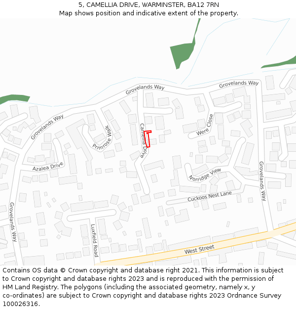 5, CAMELLIA DRIVE, WARMINSTER, BA12 7RN: Location map and indicative extent of plot