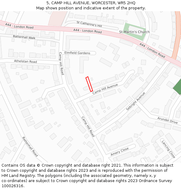5, CAMP HILL AVENUE, WORCESTER, WR5 2HQ: Location map and indicative extent of plot