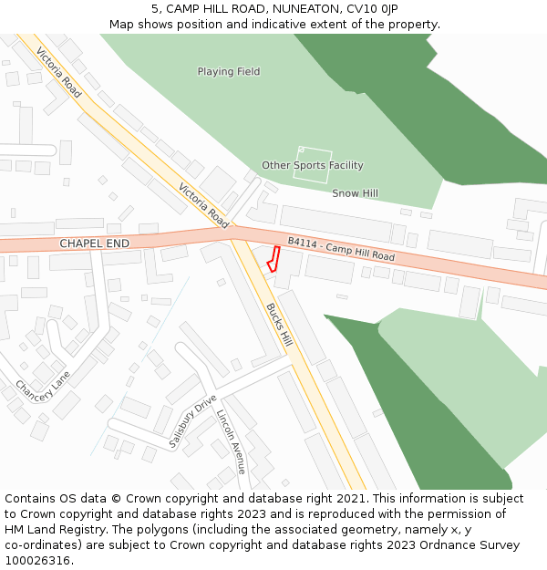 5, CAMP HILL ROAD, NUNEATON, CV10 0JP: Location map and indicative extent of plot