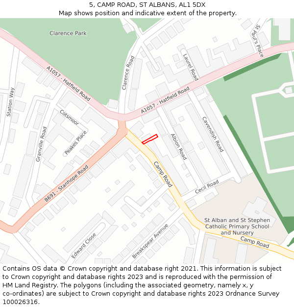 5, CAMP ROAD, ST ALBANS, AL1 5DX: Location map and indicative extent of plot
