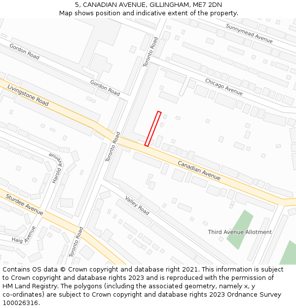 5, CANADIAN AVENUE, GILLINGHAM, ME7 2DN: Location map and indicative extent of plot