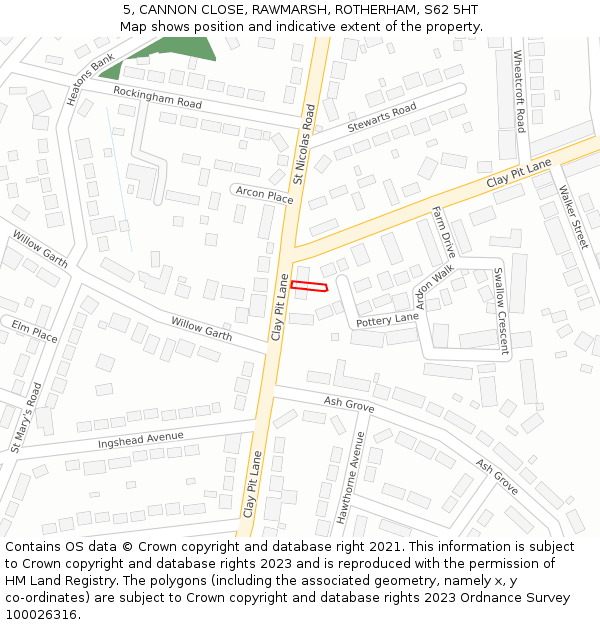 5, CANNON CLOSE, RAWMARSH, ROTHERHAM, S62 5HT: Location map and indicative extent of plot