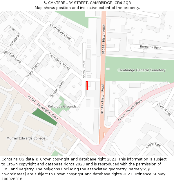 5, CANTERBURY STREET, CAMBRIDGE, CB4 3QR: Location map and indicative extent of plot