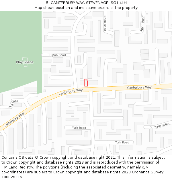 5, CANTERBURY WAY, STEVENAGE, SG1 4LH: Location map and indicative extent of plot