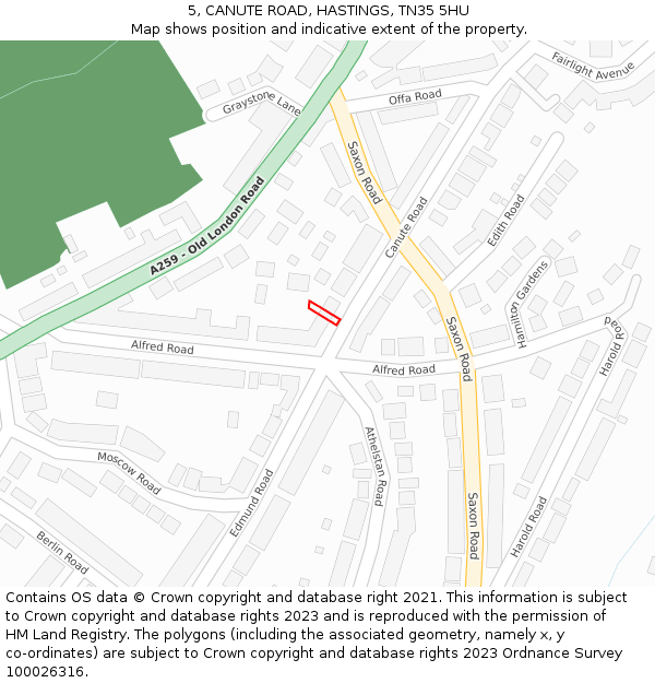5, CANUTE ROAD, HASTINGS, TN35 5HU: Location map and indicative extent of plot