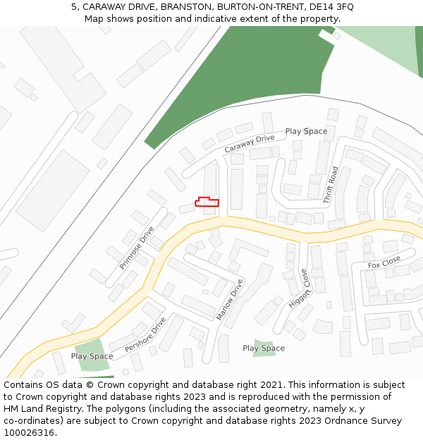 5, CARAWAY DRIVE, BRANSTON, BURTON-ON-TRENT, DE14 3FQ: Location map and indicative extent of plot