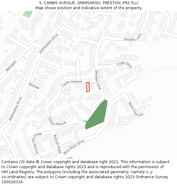 5, CARBIS AVENUE, GRIMSARGH, PRESTON, PR2 5LU: Location map and indicative extent of plot