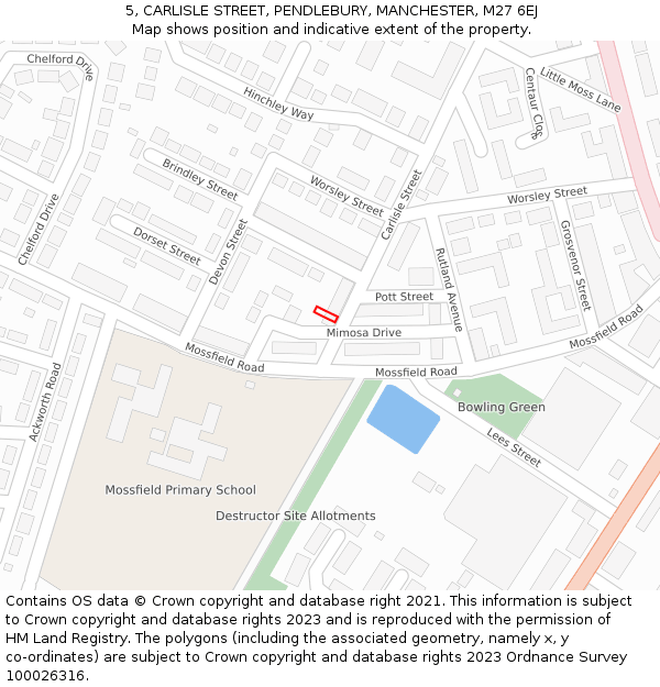 5, CARLISLE STREET, PENDLEBURY, MANCHESTER, M27 6EJ: Location map and indicative extent of plot