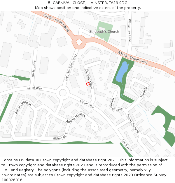 5, CARNIVAL CLOSE, ILMINSTER, TA19 9DG: Location map and indicative extent of plot