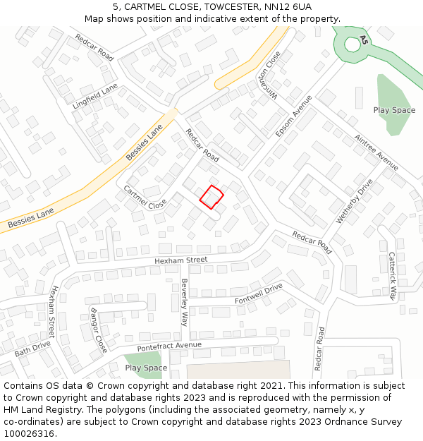 5, CARTMEL CLOSE, TOWCESTER, NN12 6UA: Location map and indicative extent of plot