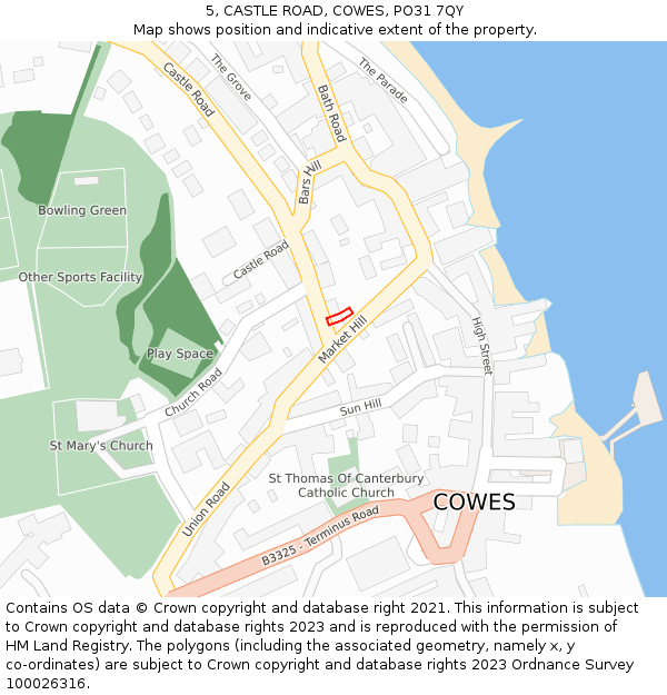 5, CASTLE ROAD, COWES, PO31 7QY: Location map and indicative extent of plot