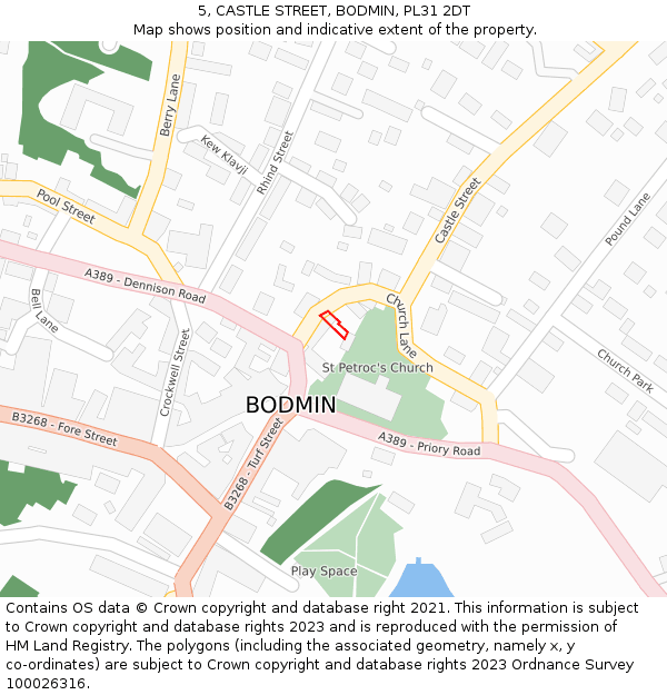5, CASTLE STREET, BODMIN, PL31 2DT: Location map and indicative extent of plot