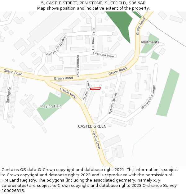 5, CASTLE STREET, PENISTONE, SHEFFIELD, S36 6AP: Location map and indicative extent of plot