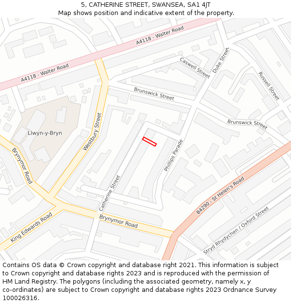 5, CATHERINE STREET, SWANSEA, SA1 4JT: Location map and indicative extent of plot