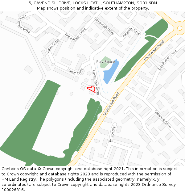5, CAVENDISH DRIVE, LOCKS HEATH, SOUTHAMPTON, SO31 6BN: Location map and indicative extent of plot