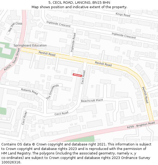 5, CECIL ROAD, LANCING, BN15 8HN: Location map and indicative extent of plot
