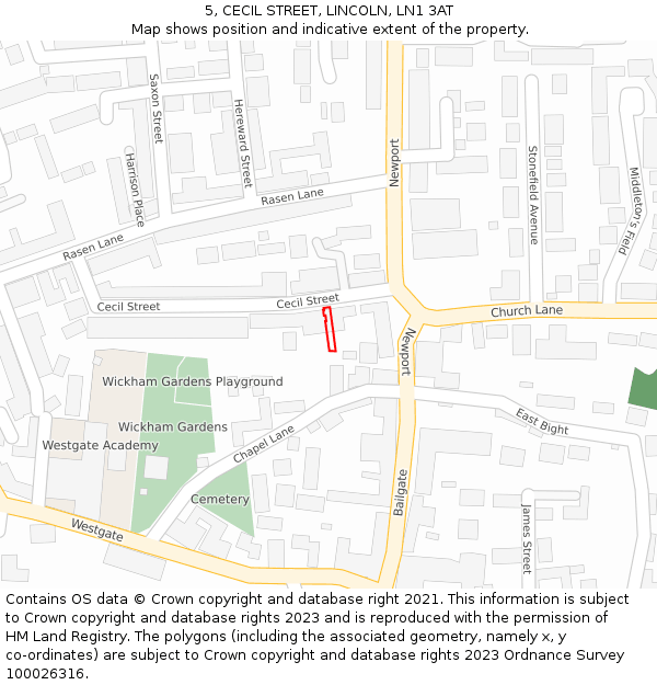 5, CECIL STREET, LINCOLN, LN1 3AT: Location map and indicative extent of plot