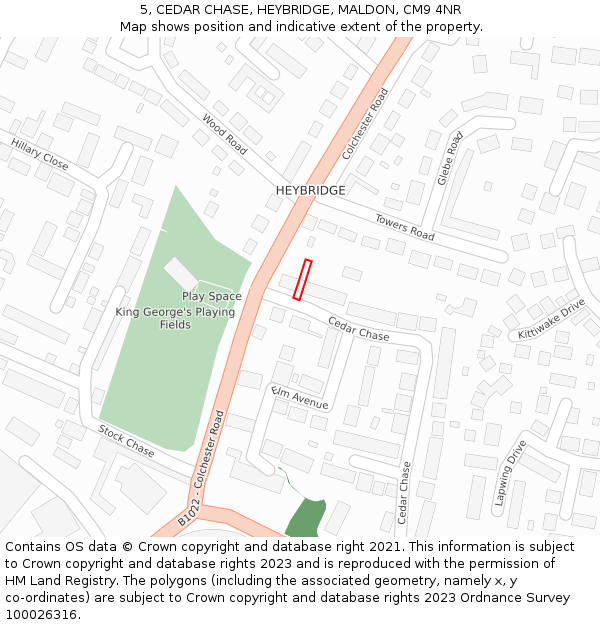 5, CEDAR CHASE, HEYBRIDGE, MALDON, CM9 4NR: Location map and indicative extent of plot