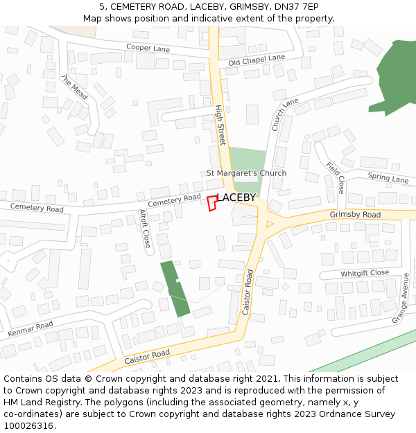 5, CEMETERY ROAD, LACEBY, GRIMSBY, DN37 7EP: Location map and indicative extent of plot