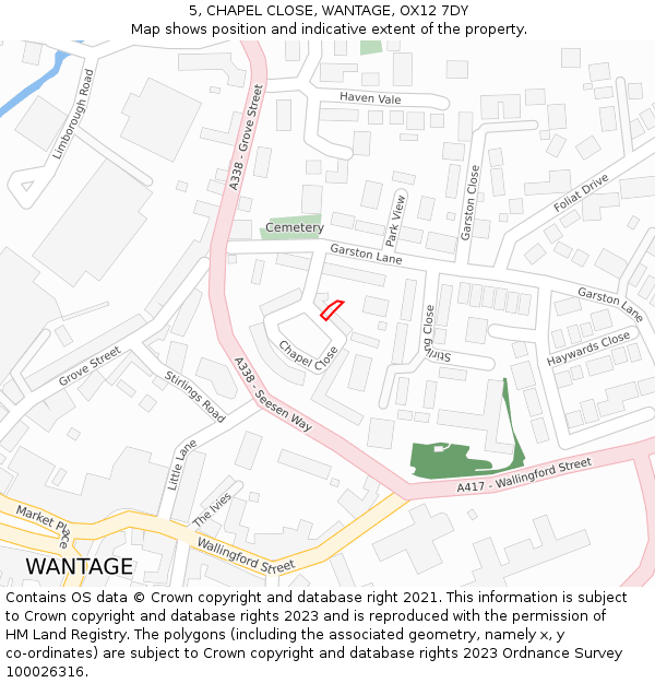 5, CHAPEL CLOSE, WANTAGE, OX12 7DY: Location map and indicative extent of plot