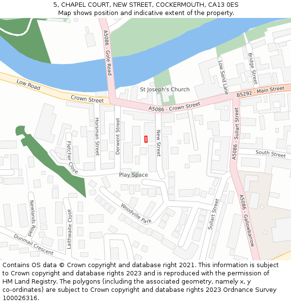 5, CHAPEL COURT, NEW STREET, COCKERMOUTH, CA13 0ES: Location map and indicative extent of plot