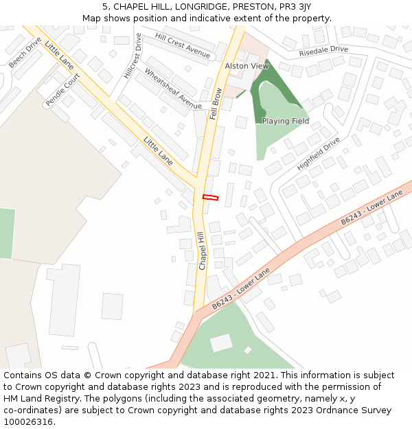 5, CHAPEL HILL, LONGRIDGE, PRESTON, PR3 3JY: Location map and indicative extent of plot