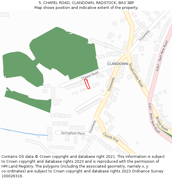 5, CHAPEL ROAD, CLANDOWN, RADSTOCK, BA3 3BP: Location map and indicative extent of plot