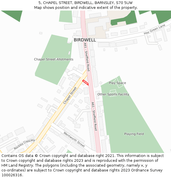 5, CHAPEL STREET, BIRDWELL, BARNSLEY, S70 5UW: Location map and indicative extent of plot