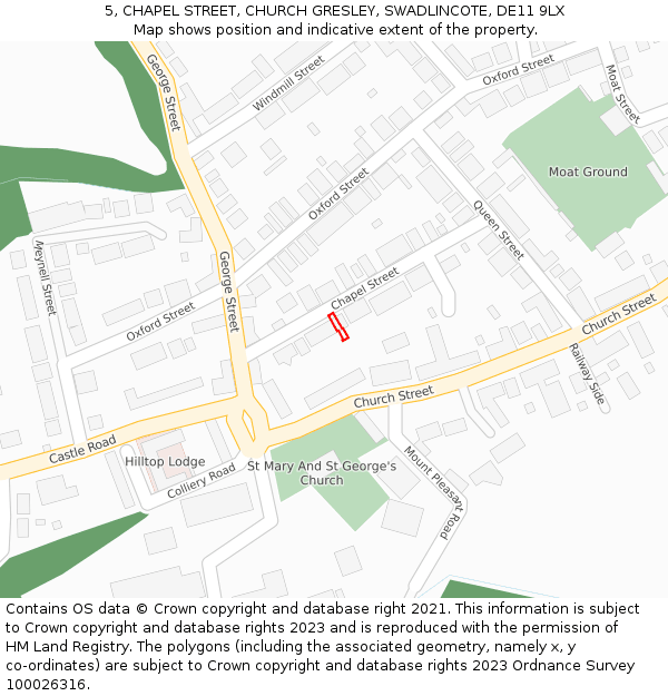5, CHAPEL STREET, CHURCH GRESLEY, SWADLINCOTE, DE11 9LX: Location map and indicative extent of plot