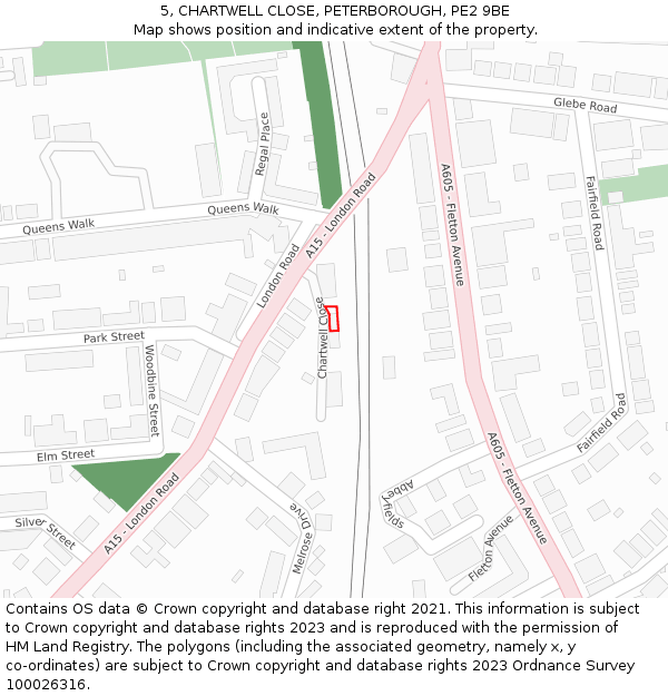 5, CHARTWELL CLOSE, PETERBOROUGH, PE2 9BE: Location map and indicative extent of plot