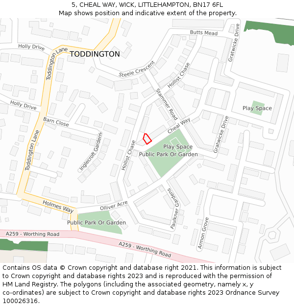 5, CHEAL WAY, WICK, LITTLEHAMPTON, BN17 6FL: Location map and indicative extent of plot