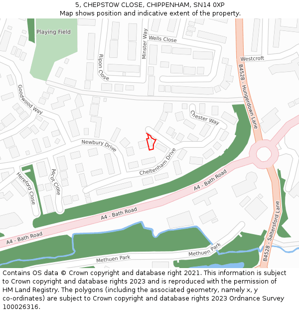 5, CHEPSTOW CLOSE, CHIPPENHAM, SN14 0XP: Location map and indicative extent of plot