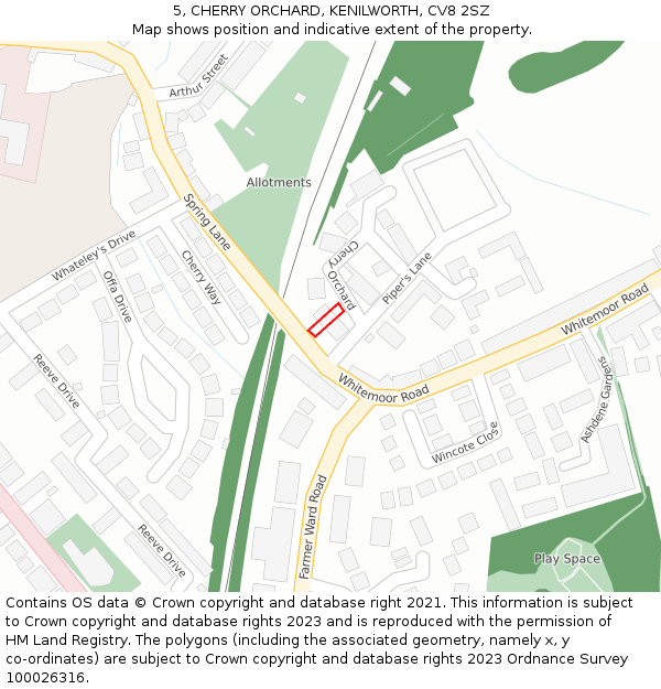 5, CHERRY ORCHARD, KENILWORTH, CV8 2SZ: Location map and indicative extent of plot