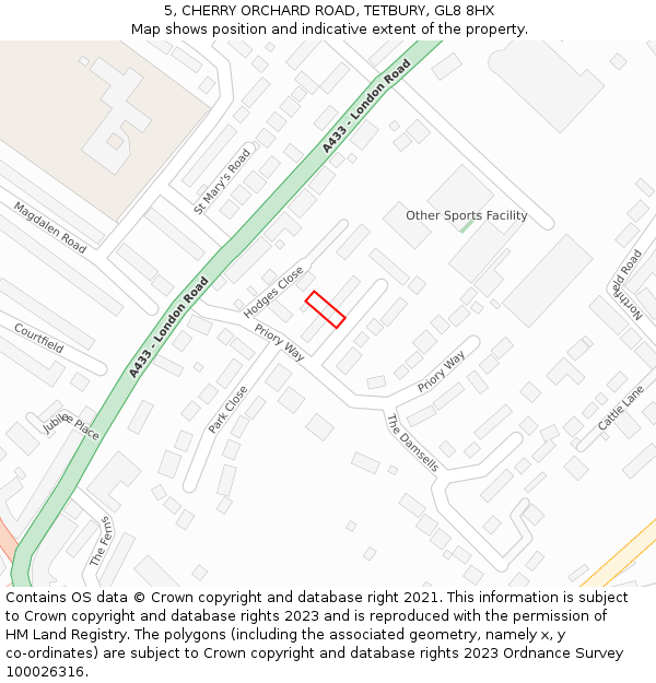 5, CHERRY ORCHARD ROAD, TETBURY, GL8 8HX: Location map and indicative extent of plot
