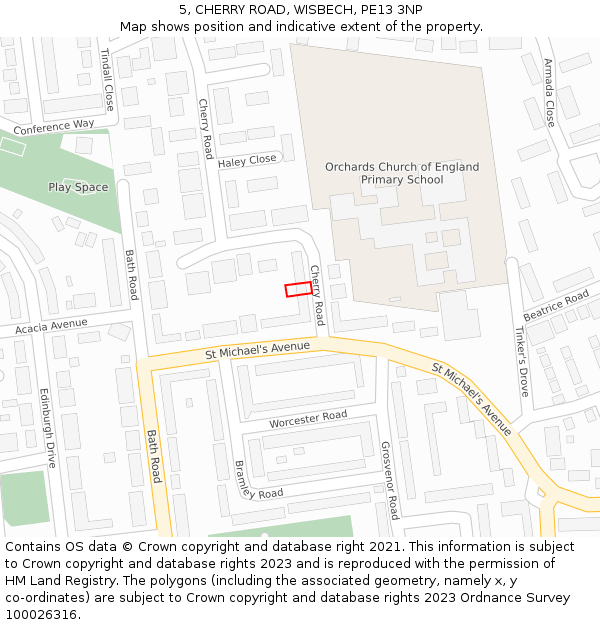 5, CHERRY ROAD, WISBECH, PE13 3NP: Location map and indicative extent of plot