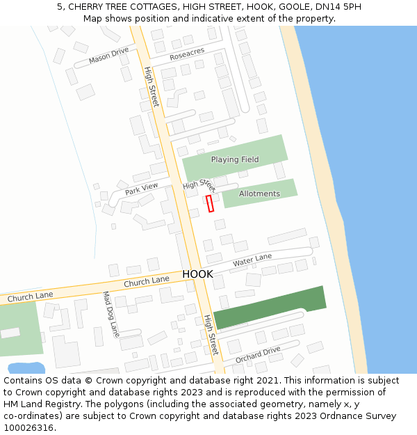 5, CHERRY TREE COTTAGES, HIGH STREET, HOOK, GOOLE, DN14 5PH: Location map and indicative extent of plot