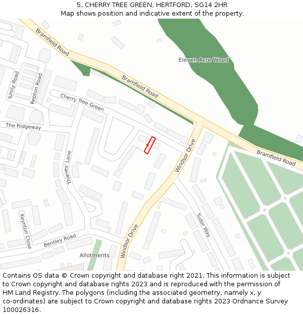 5, CHERRY TREE GREEN, HERTFORD, SG14 2HR: Location map and indicative extent of plot